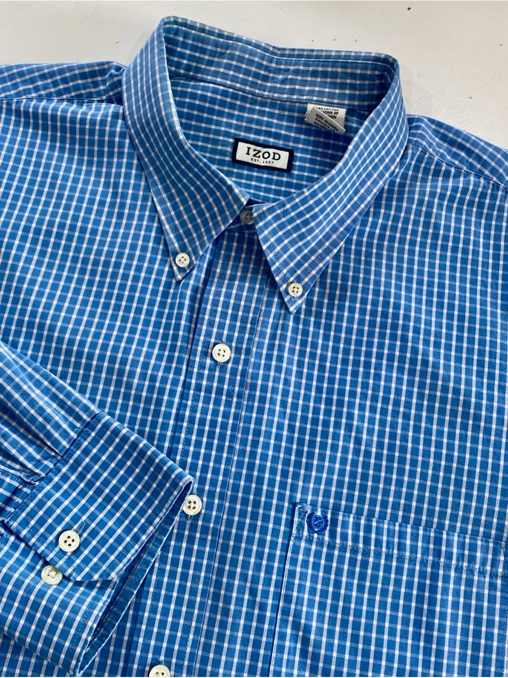 Izod EUC Blue and White Checked Button-Down Shirt